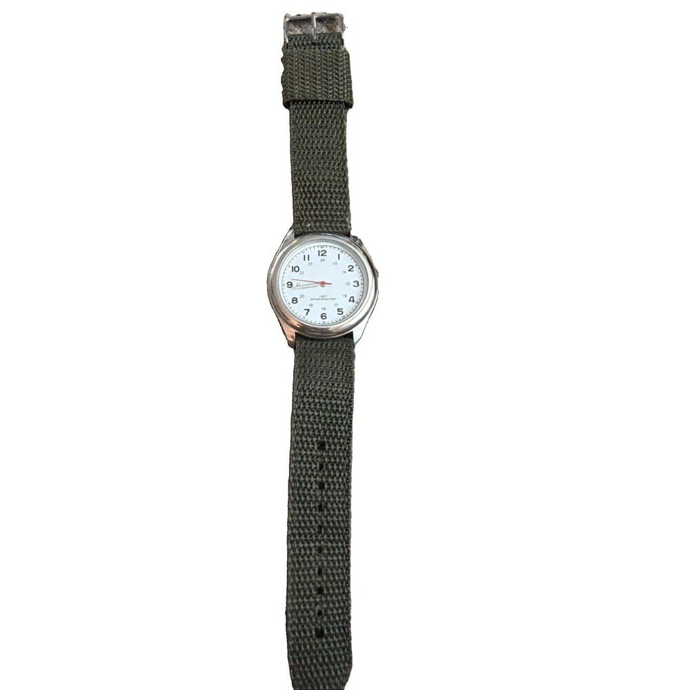 VTG FMD Japan Quartz Watch Men 30m Silver Canvas Military Dial Analog New Batter